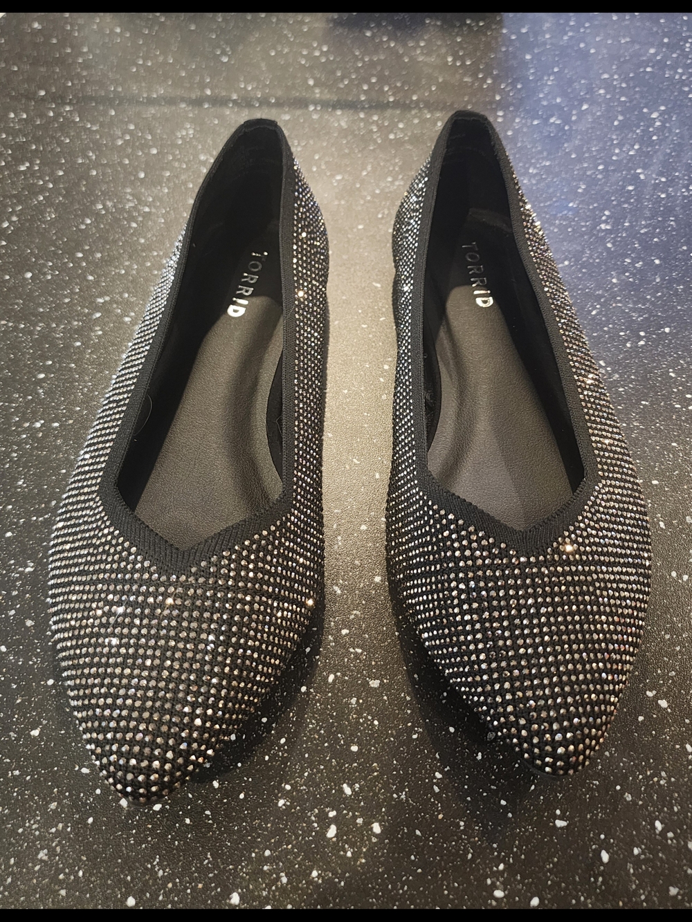 Torrid Black Crystal Embellished Pointed Toe Flats